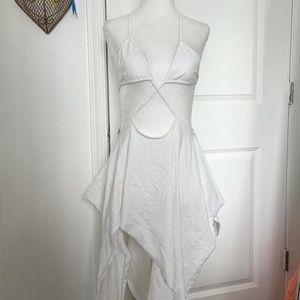 Darker Wavs white asymmetrical halter dress